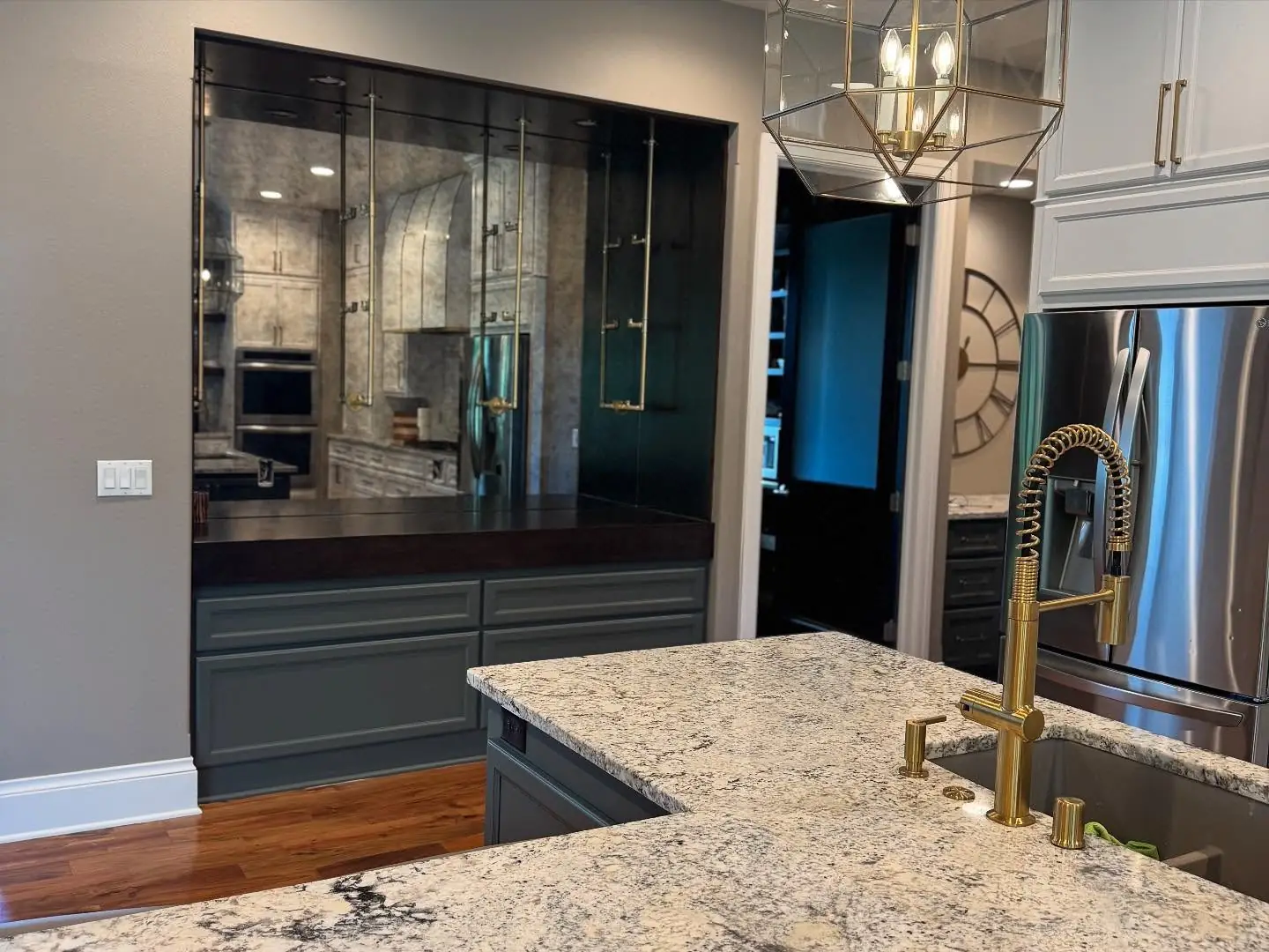 The bar beside the kitchen island
