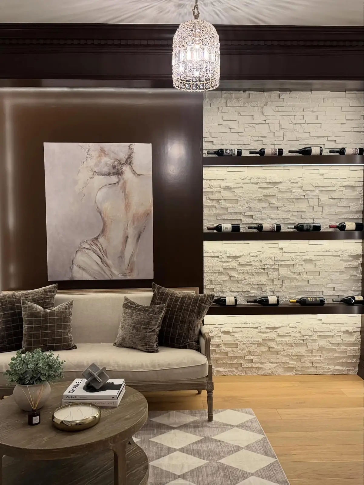 Lower-level foyer with wine display — The Speakeasy Residence